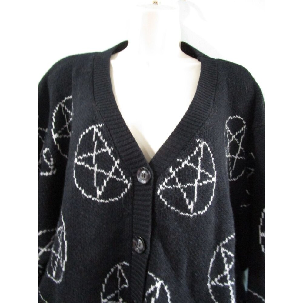 Romwe Womens 3XL Black Cardigan Gothic Emo Pentagram Halloween GUC - Picture 10 of 12